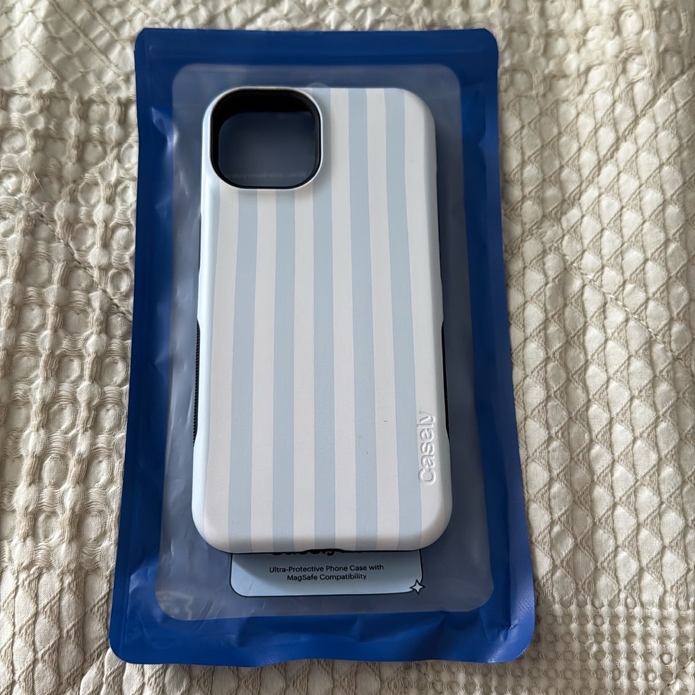 Casely Blue and White Striped iPhone 14 Case